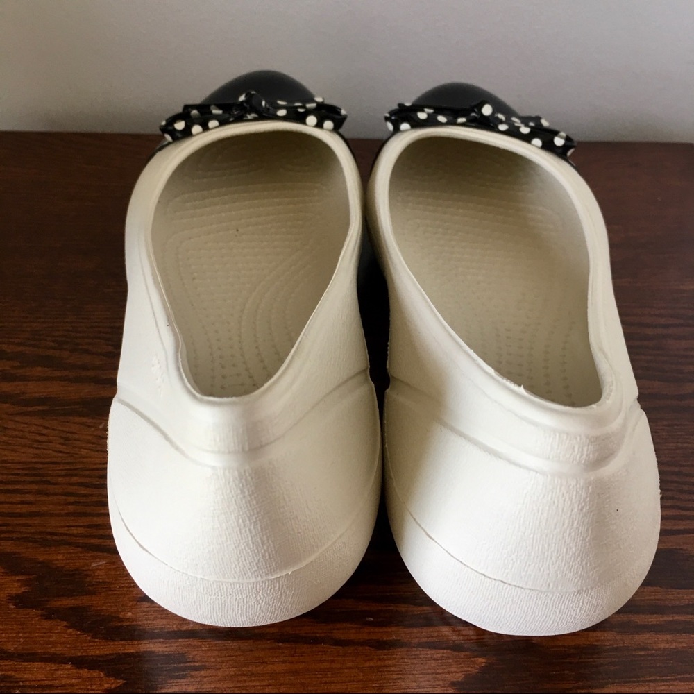 CROCS CAP TOE POLKA DOT BOW BALLET FLAT CREAM and BLACK - Picture 6 of 11